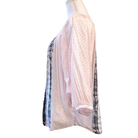 FREE PEOPLE WOMENS LIGHTWEIGHT BOHO TOP IN LIGHT ORANGE, WHITE AND BLACK SIZE S - Picture 4 of 14